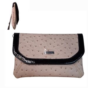 NWOT Grace Adele Tess | Faux Ostrich | Clutch Crossbody | Beige & Black